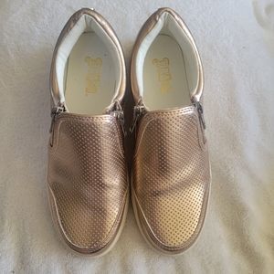 Women Size 6 Metallic Rose Gold zip up slip on sneakers shoes By BRASH